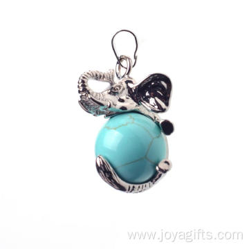 Gemstone Turquoise Ball Alloy Elephant Pendant Necklace